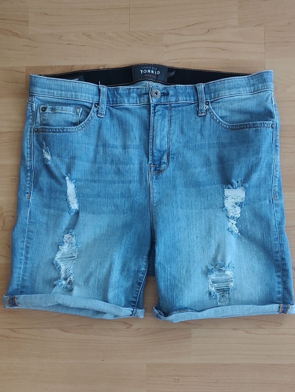 Torrid Distressed Rolled-Hem Denim Shorts